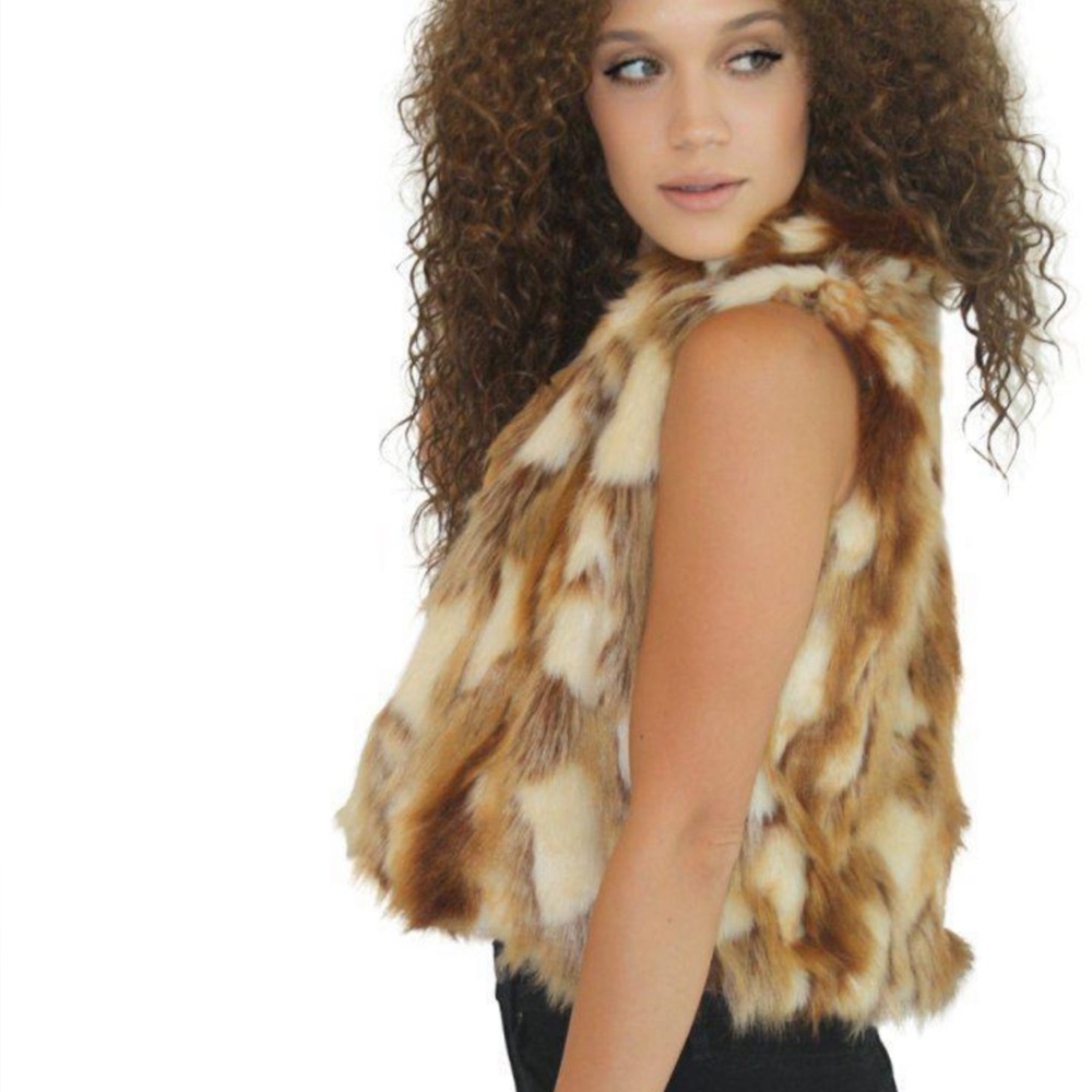 Faux Fur Vest in Brown & Cream